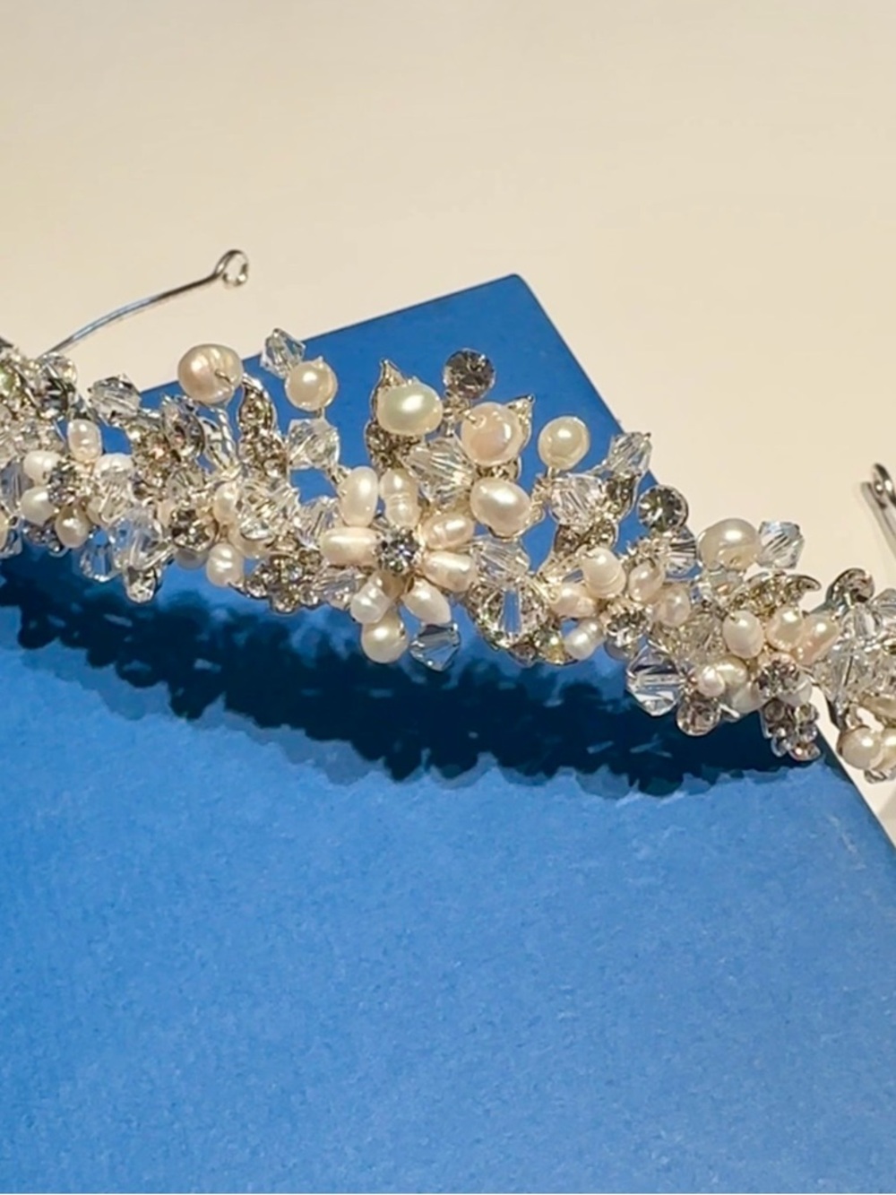 Silver, Cultured Pearl, & Crystal Bridal Tiara - Picture 5 of 6